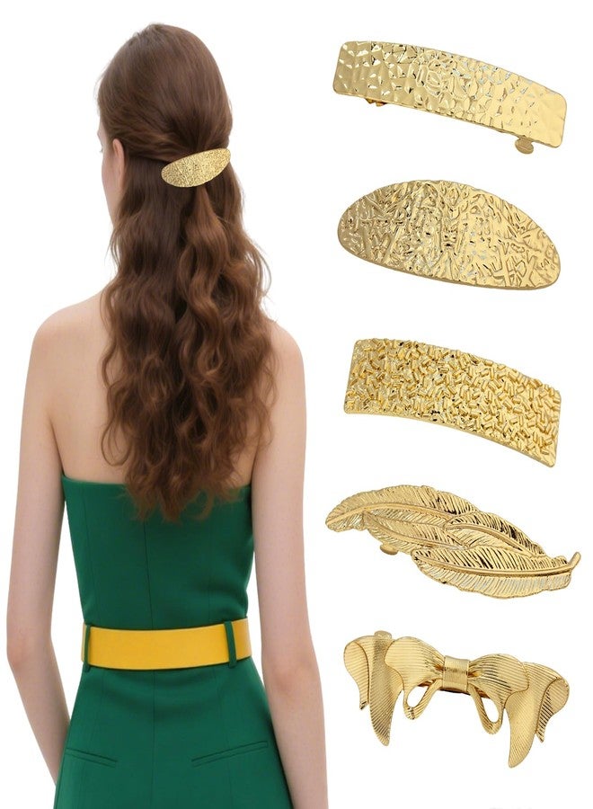 Snmzlc 5 Pcs Hair Barrettes for Women,Barrettes for Fine Thin Thick Hair,Metal Pleat stripes Vintage French Barrette Clips Hair Accessories for Women & Girls(Gold) US331 (Gold Pleat stripes) - Image 1